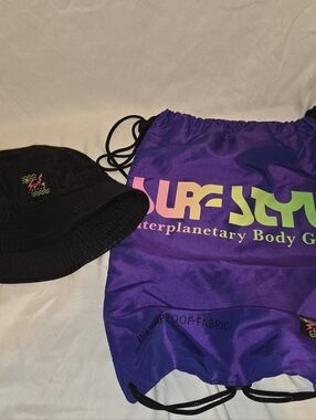 Surf Style Purple Drawstring Backpack & Bucket Hat